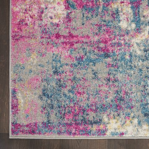 6' Ivory And Blue Abstract Runner Rug