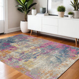 4' X 6' Ivory And Blue Abstract Area Rug