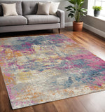 5' X 7' Ivory And Blue Abstract Area Rug