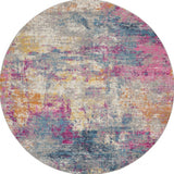 5' Ivory And Blue Abstract Round Rug