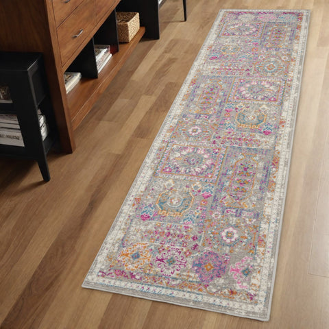 6' Gray And Ivory Abstract Distressed Runner Rug