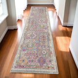 10' Gray And Ivory Abstract Distressed Runner Rug