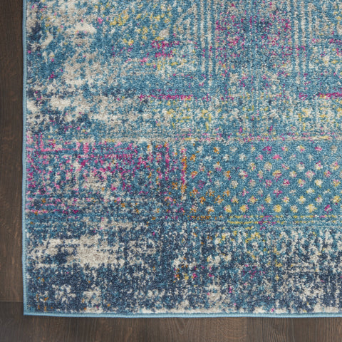 4' X 6' Blue And Ivory Southwestern Distressed Area Rug