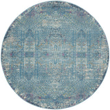 5' Blue And Ivory Southwestern Distressed Round Rug