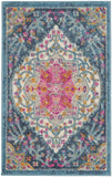 2' X 3' Blue And Ivory Medallion Distressed Area Rug