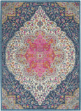 5' X 7' Blue And Ivory Medallion Distressed Area Rug