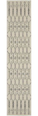 10' Gray And Ivory Geometric Distressed Runner Rug