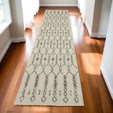 10' Gray And Ivory Geometric Distressed Runner Rug