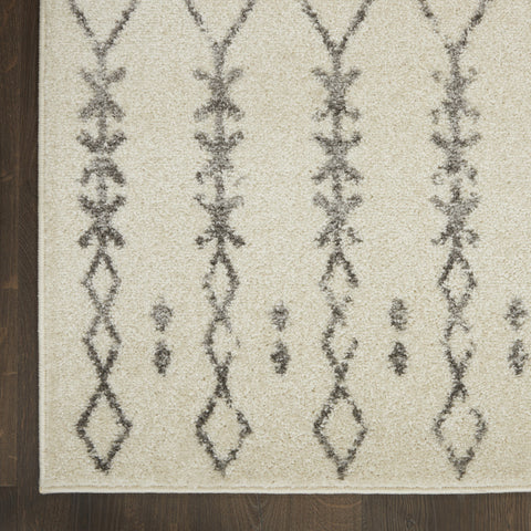 8' Gray And Ivory Geometric Distressed Runner Rug