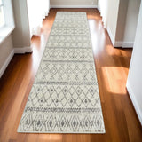 10' Gray And Ivory Geometric Runner Rug