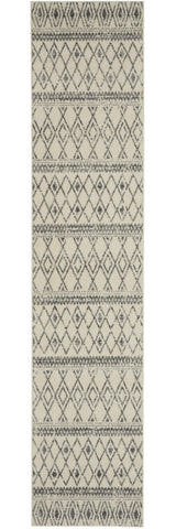 10' Gray And Ivory Geometric Runner Rug