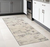 8' Gray And Ivory Geometric Runner Rug