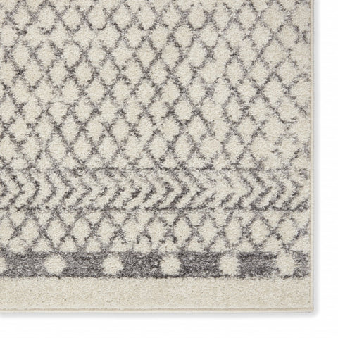 6' Gray And Ivory Geometric Distressed Runner Rug