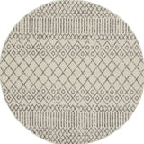 4' Gray And Ivory Geometric Distressed Round Rug