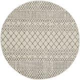 4' Gray And Ivory Geometric Distressed Round Rug
