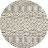 5' Gray And Ivory Geometric Distressed Round Rug