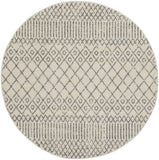 5' Gray And Ivory Geometric Distressed Round Rug