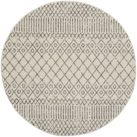 5' Gray And Ivory Geometric Distressed Round Rug