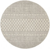 8' Gray And Ivory Geometric Distressed Round Rug
