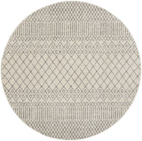8' Gray And Ivory Geometric Distressed Round Rug