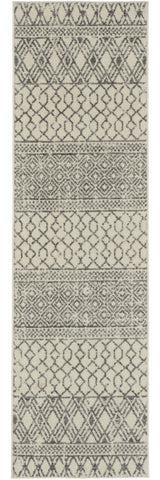 8' Gray And Ivory Geometric Runner Rug