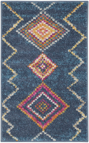2' X 3' Navy Blue Yellow And Pink Southwestern Distressed Area Rug
