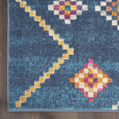 2' X 3' Navy Blue Yellow And Pink Southwestern Distressed Area Rug