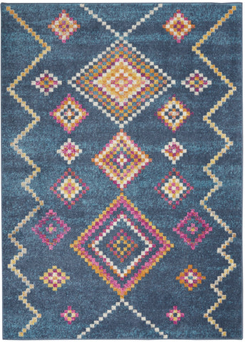 4' X 6' Navy Blue Yellow And Pink Southwestern Distressed Area Rug