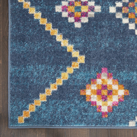 4' X 6' Navy Blue Yellow And Pink Southwestern Distressed Area Rug