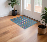 2' X 3' Blue And Orange Geometric Area Rug