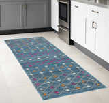 8' Blue And Orange Geometric Runner Rug
