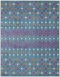 7' X 10' Blue and Orange Geometric Dhurrie Area Rug