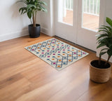 2' X 3' Ivory And Blue Geometric Area Rug