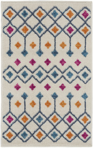 2' X 3' Ivory And Blue Geometric Area Rug