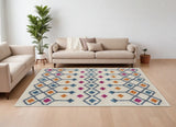7' X 10' Ivory And Blue Geometric Area Rug