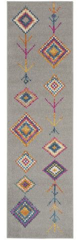 8' Gray And Ivory Geometric Runner Rug