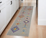 8' Gray And Ivory Geometric Runner Rug