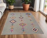 4' X 6' Gray Blue And Orange Tribal Area Rug