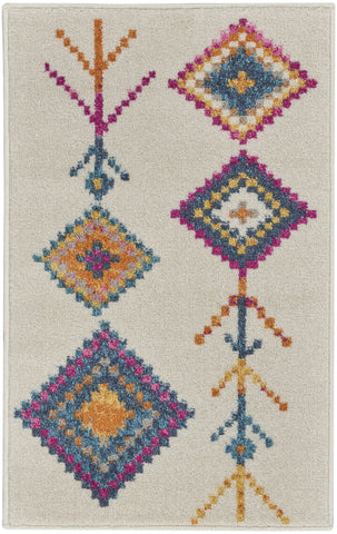 2' X 3' Ivory And Blue Geometric Area Rug