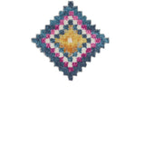 8' Ivory Blue And Pink Geometric Runner Rug