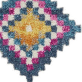 8' Ivory Blue And Pink Geometric Runner Rug