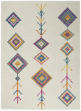 4' X 6' Blue Ivory And Pink Geometric Area Rug
