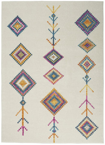 4' X 6' Blue Ivory And Pink Geometric Area Rug