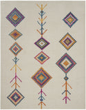 7' X 10' Blue Ivory And Pink Geometric Area Rug
