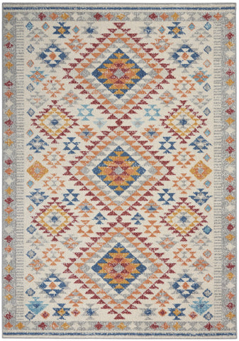 5' X 7' Ivory And Blue Geometric Area Rug