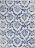 6' X 9' Ivory And Blue Damask Distressed Area Rug