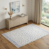 4' X 6' Ivory And Blue Geometric Area Rug