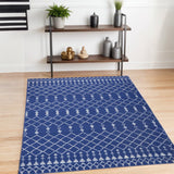 4' X 6' Ivory And Blue Geometric Area Rug