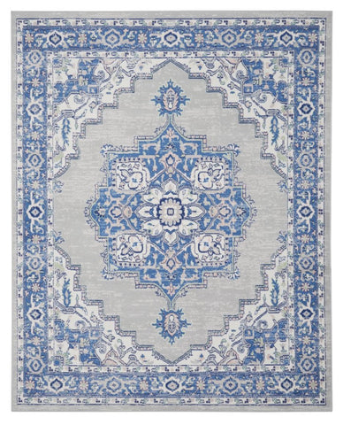 5' X 7' Blue And Gray Medallion Area Rug