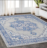 5' X 7' Blue And Gray Medallion Area Rug